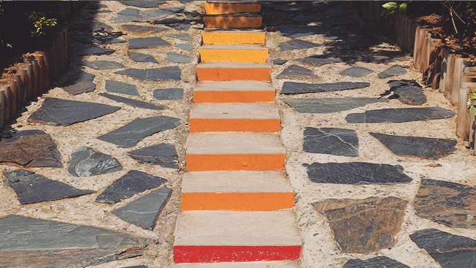 Concrete and stone steps.