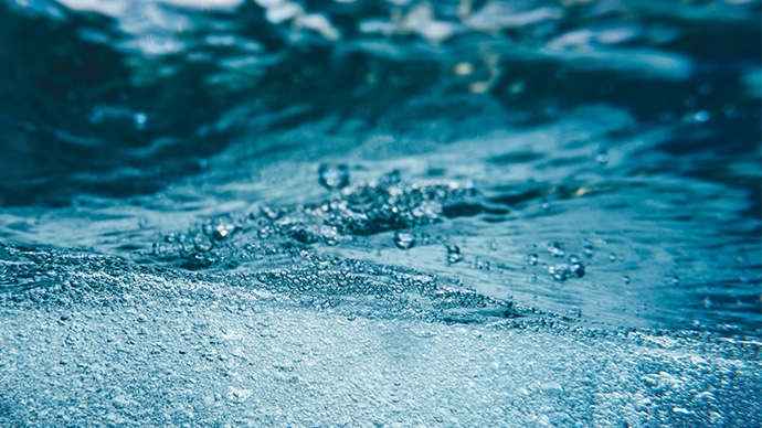 Underwater splash with bubbles.